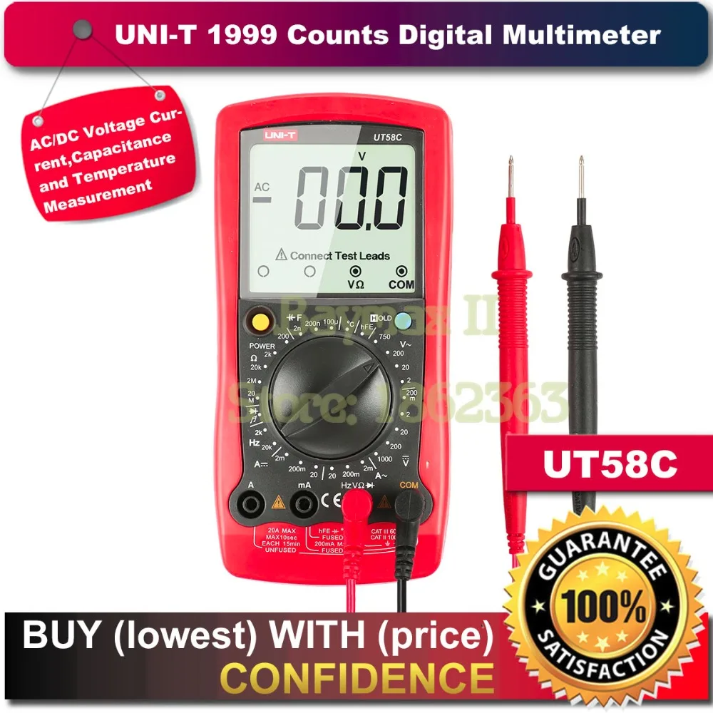 Uni-t UT58C Standard Electrical Digital Multimeter Volt Amp Ohm Hz Temperature Tester Meter
Uni-t UT58C Standard Electrical Digital Multimeter Volt Amp Ohm Hz Temperature Tester Meter