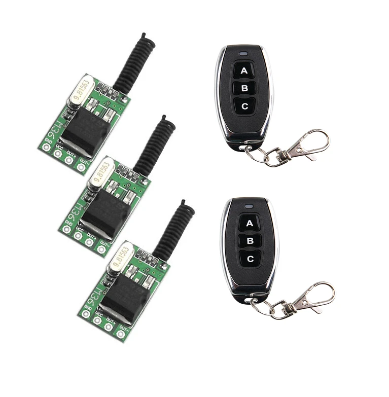 Mini remote control switch silent DC 7V 9V 10V 12V 24V 36V DC7-36V 3 receiver + 2 transmitter Lantern light ribbon
Mini remote control switch silent DC 7V 9V 10V 12V 24V 36V DC7-36V 3 receiver + 2 transmitter Lantern light ribbon