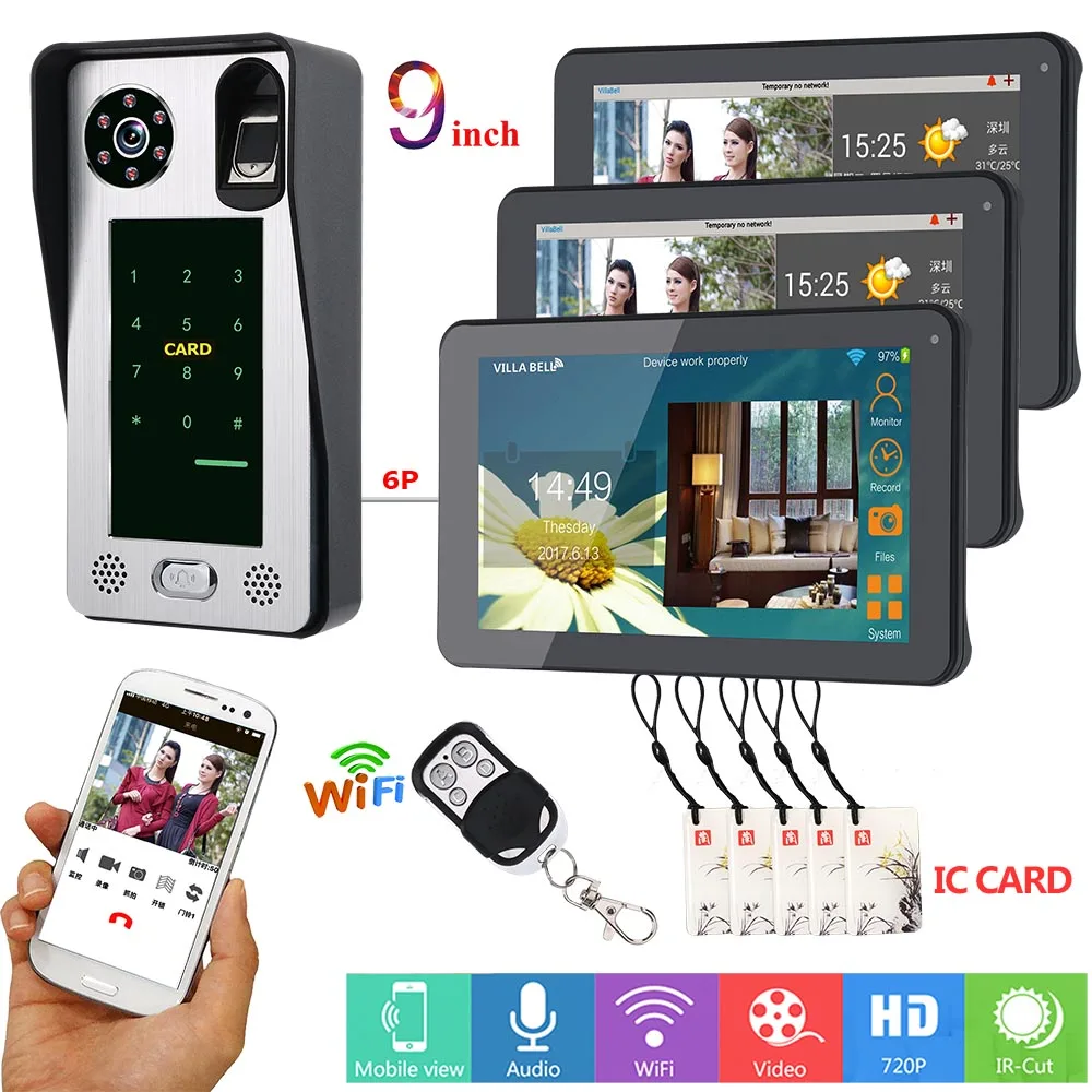 MOUNTAINONE APP Control 9 Inch 3Monitors Wifi Wireless Video Door Phone Doorbell Intercom Fingerprint Password IC Card Camera
MOUNTAINONE APP Control 9 Inch 3Monitors Wifi Wireless Video Door Phone Doorbell Intercom Fingerprint Password IC Card Camera