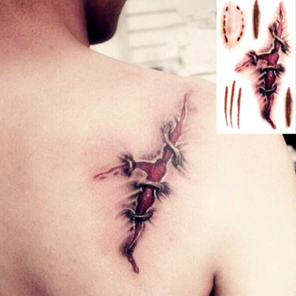 2 Sheet Halloween Terror Wound Realistic Blood Injury Scar Fake Tattoo Sticker Waterproof Temporary Tattoo Sticker
2 Sheet Halloween Terror Wound Realistic Blood Injury Scar Fake Tattoo Sticker Waterproof Temporary Tattoo Sticker