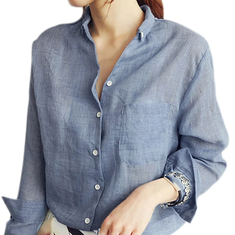 Fashion Women Long Sleeve Shirt Summer Blouse Thin Cotton Linen Casual Blouses Clothing Tops H9
Fashion Women Long Sleeve Shirt Summer Blouse Thin Cotton Linen Casual Blouses Clothing Tops H9