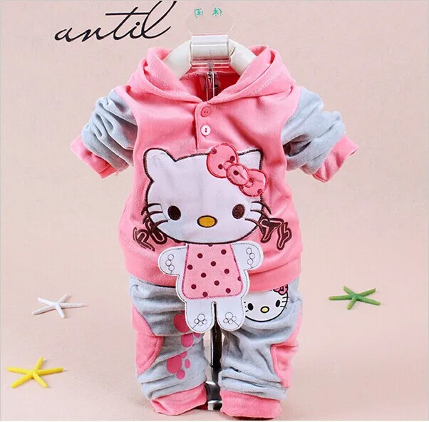 

Retail New Baby 2pcs/set Tracksuits Girl's Fashion Clothing Sets Velvet Casual Suits hoody jackets +pants Free Shipping