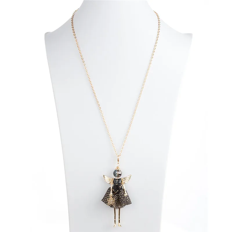 HOCOLE New 2018 women doll long necklace angel wings pendant handmade girl Lovely maxi necklaces & pendants hot fashion jewelry |