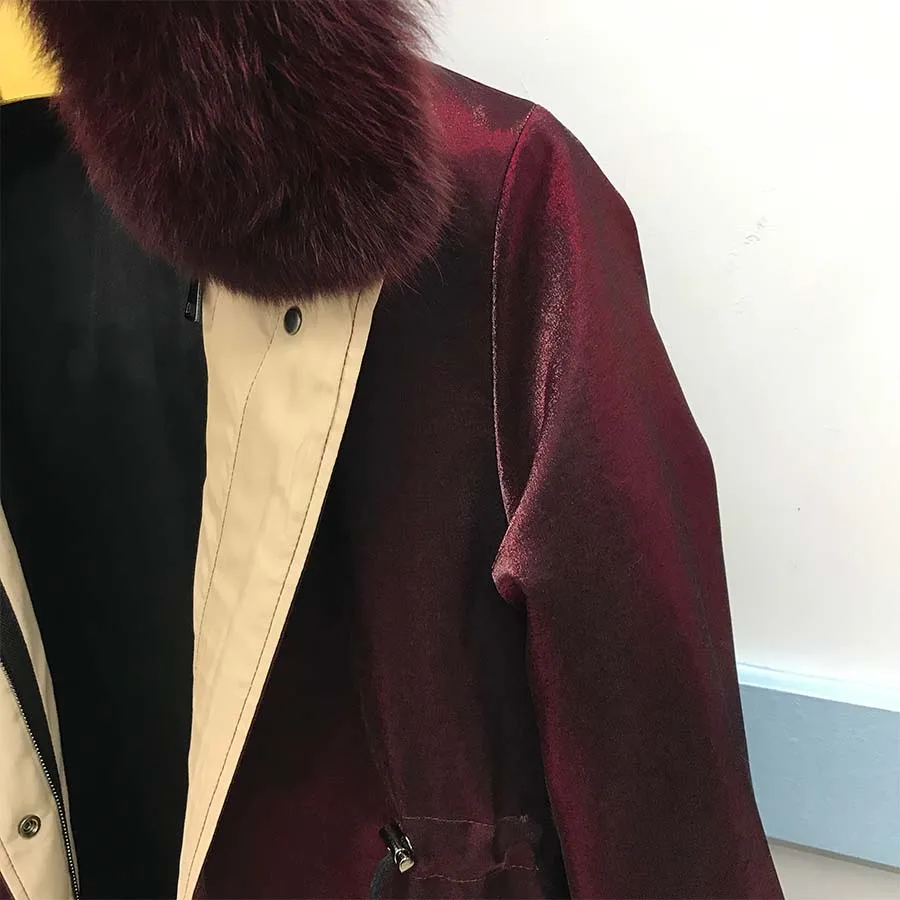 long Red wine New Fashion Woman Luxurious Real rabbit fur lining Large fox fur collar hood Detachable Warm Streetwear
long Red wine New Fashion Woman Luxurious Real rabbit fur lining Large fox fur collar hood Detachable Warm Streetwear