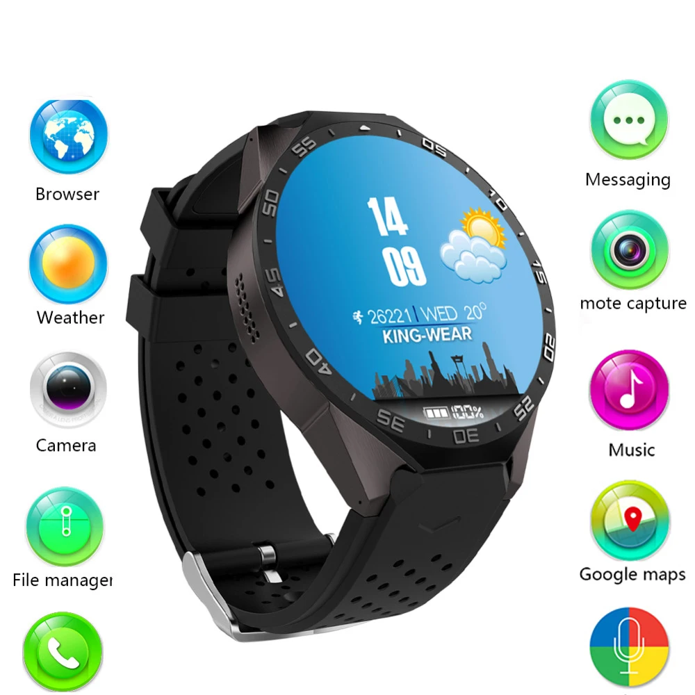 KW88 3g WI FI gps bluetooth smart watch Android 5 1 MTK6580 Процессор 39 дюймов 2.0MP камеры smartwatch для iphone huawei