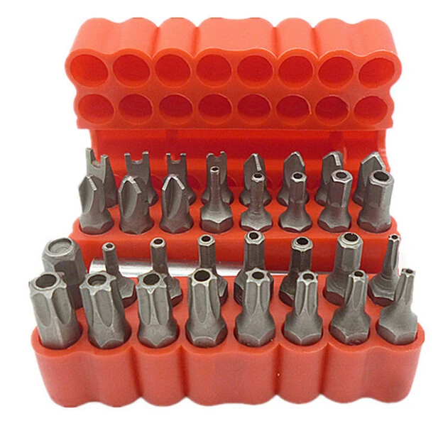 

33pcs Security Tamper Proof Bit Set Torq Torx Hex Star Spanner Tri Wing Electric Screwdriver with Hex Bit 1/4" 6.35mm Holder