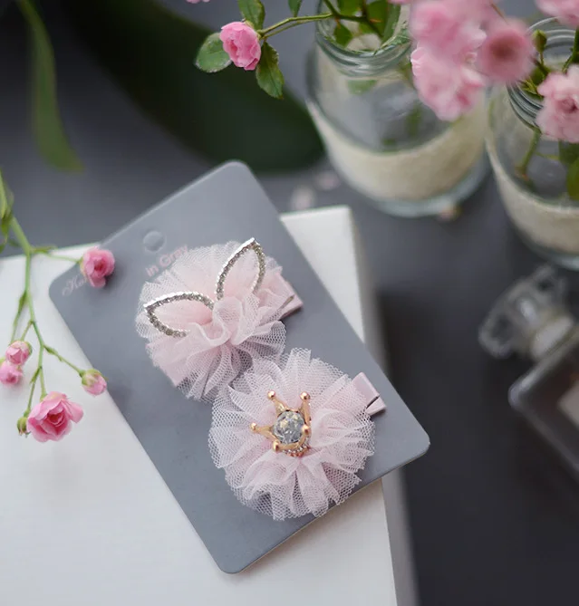 Girls Haar Hair Accessories Hairpin Clips For Headwear Spring Flower Crown Pink Mesh Fur Cute kk1718 | Аксессуары для одежды