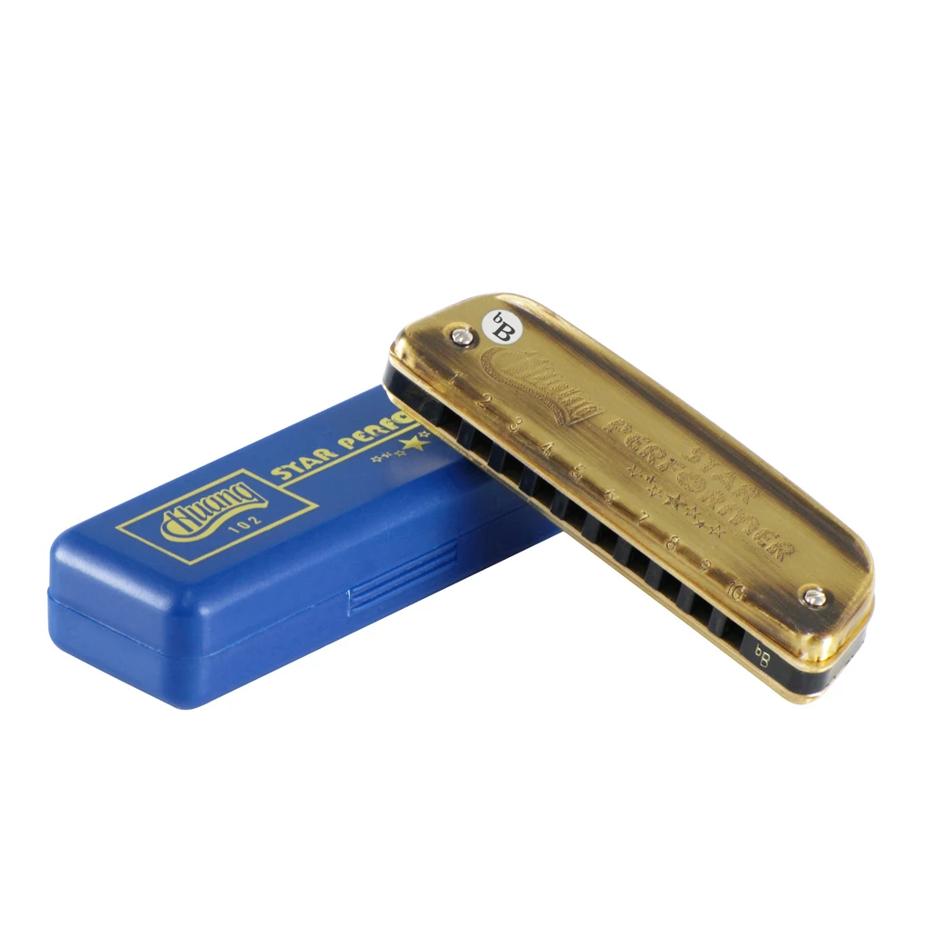 Huang Diatonic Губная гармошка с 10 отверстиями Blues fophor Bronze Key bB корпусом для губной