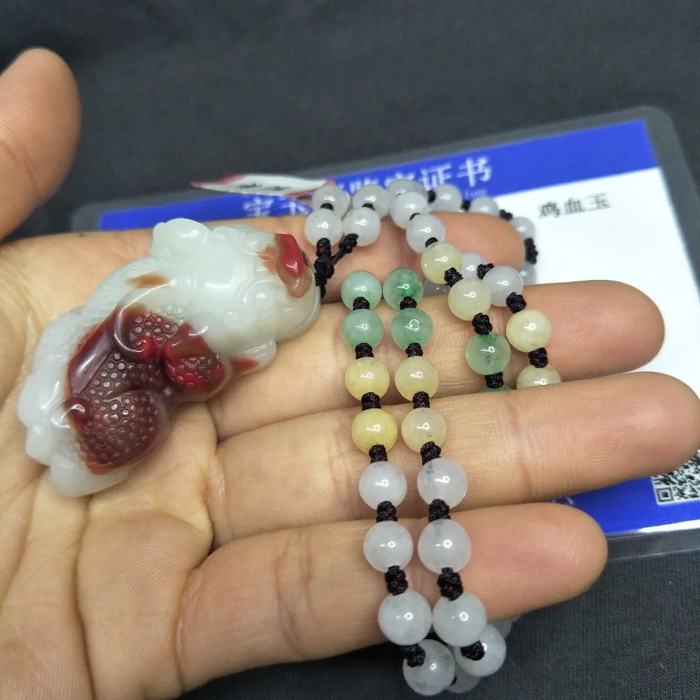 Send national inspection certificate Natural two-color chicken blood jade carving pixou pendant Three color Jadeite beads neckla
Send national inspection certificate Natural two-color chicken blood jade carving pixou pendant Three color Jadeite beads neckla