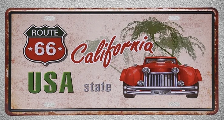 1 шт. Route 66 Калифорния США автомобили таблички магазин оловянные знаки настенное