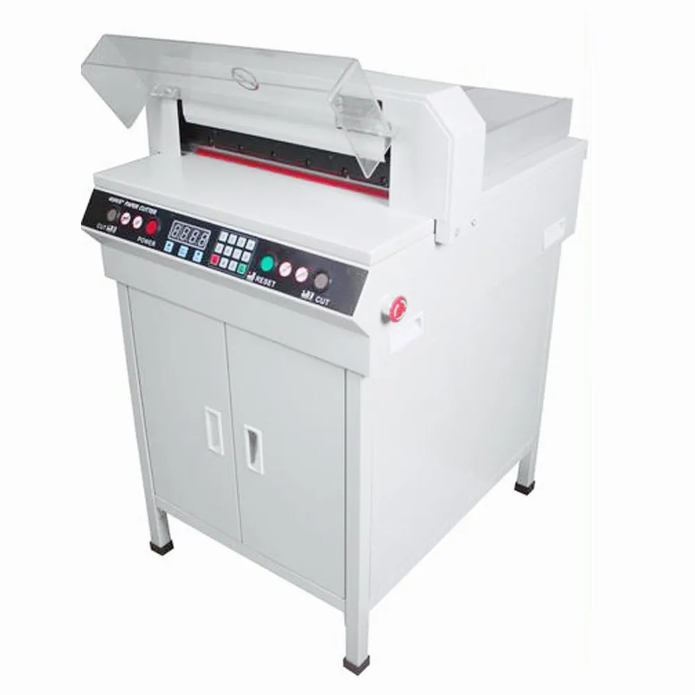 

AUTOMATIC ELECTRIC NUMERICAL CONTROLLED TRIMMERS CE & ISO 9001 CERTIFICATION 17.7" PAPER CUTTING MACHINE L 450MM CUTTER