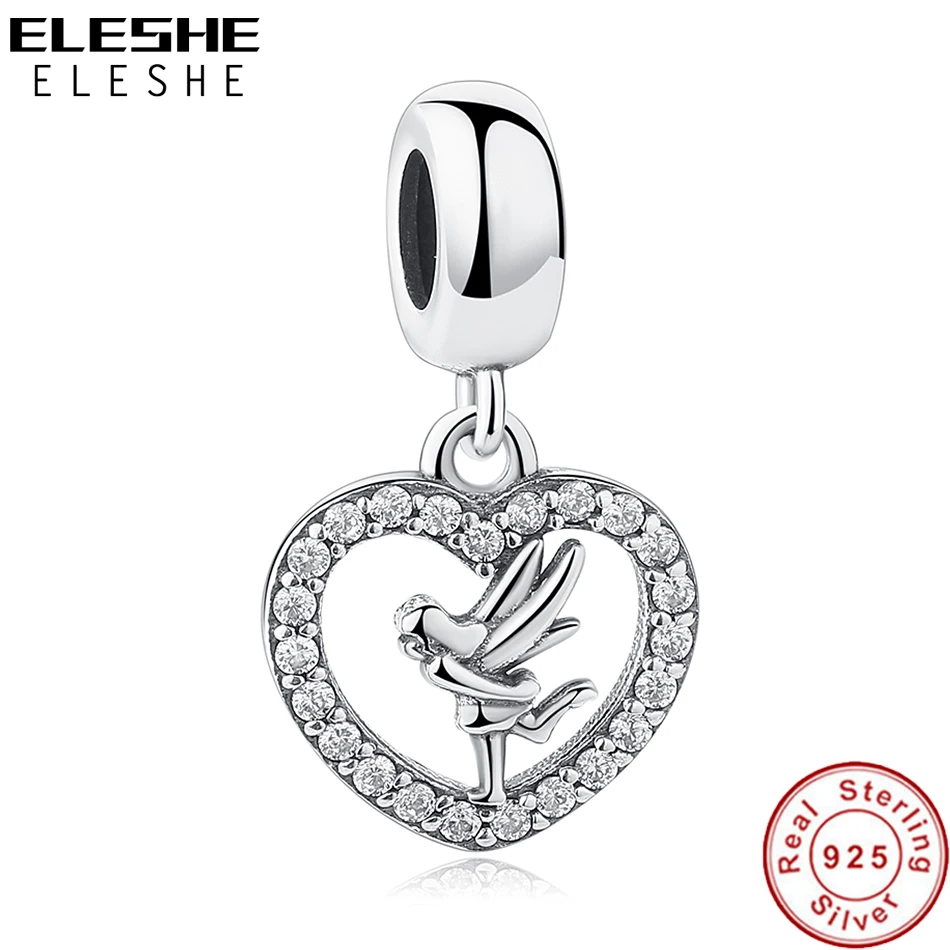 

Подлинный ELESHE 925 пробы серебро сердце Очаровательная подвеска с CZ Ангел танцор бусы, подходят к оригинальному браслету, браслет, сделай сам, ...