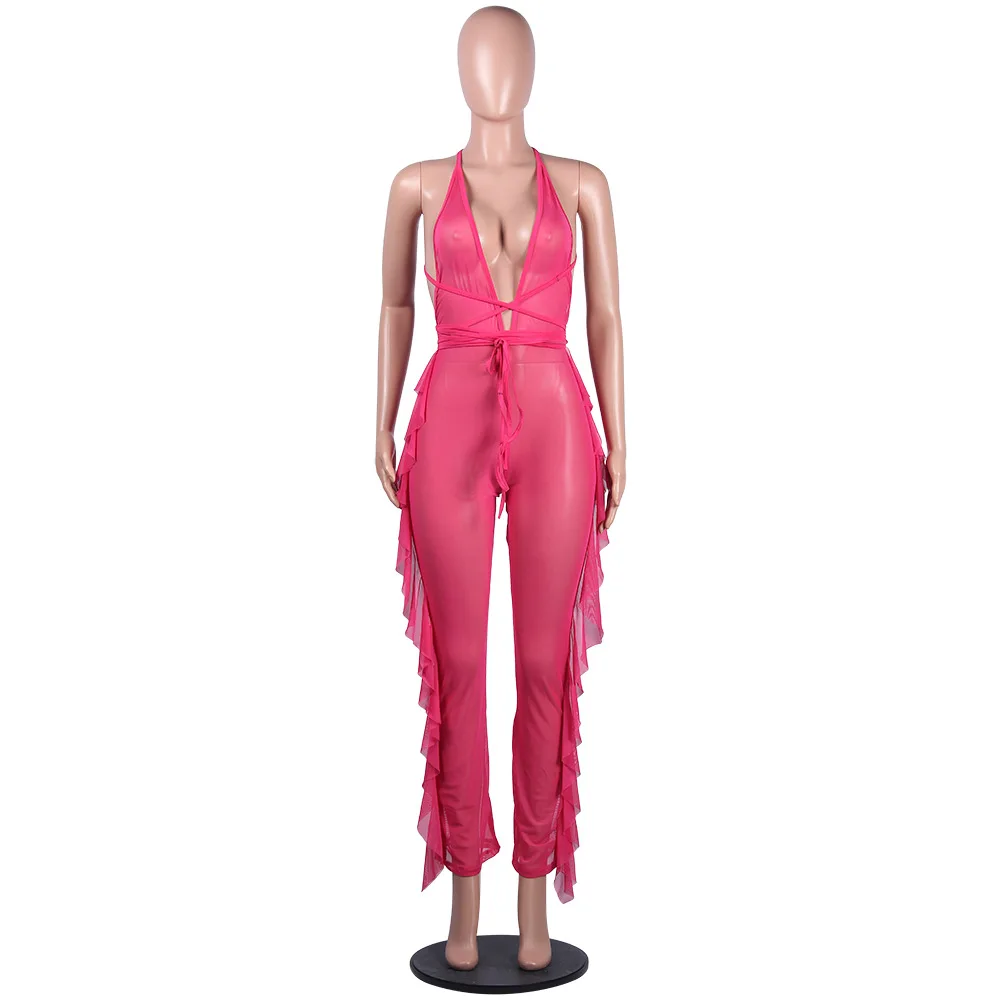 White Solid Mesh Sheer Sexy Summer Women Jumpsuit Deep V Lace Up Backless Beach Party Club See Through Romper Overalls Bodysuits
White Solid Mesh Sheer Sexy Summer Women Jumpsuit Deep V Lace Up Backless Beach Party Club See Through Romper Overalls Bodysuits