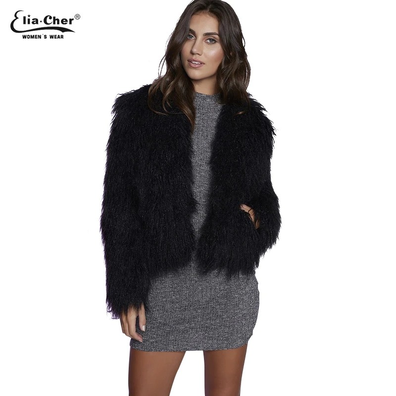 Women Winter Clothing Fashion Long Sleeve Faux Fur Coat Eliacher Brand Plus Size Thick Warm Jackets V-Neck Parka 8119 | Женская одежда