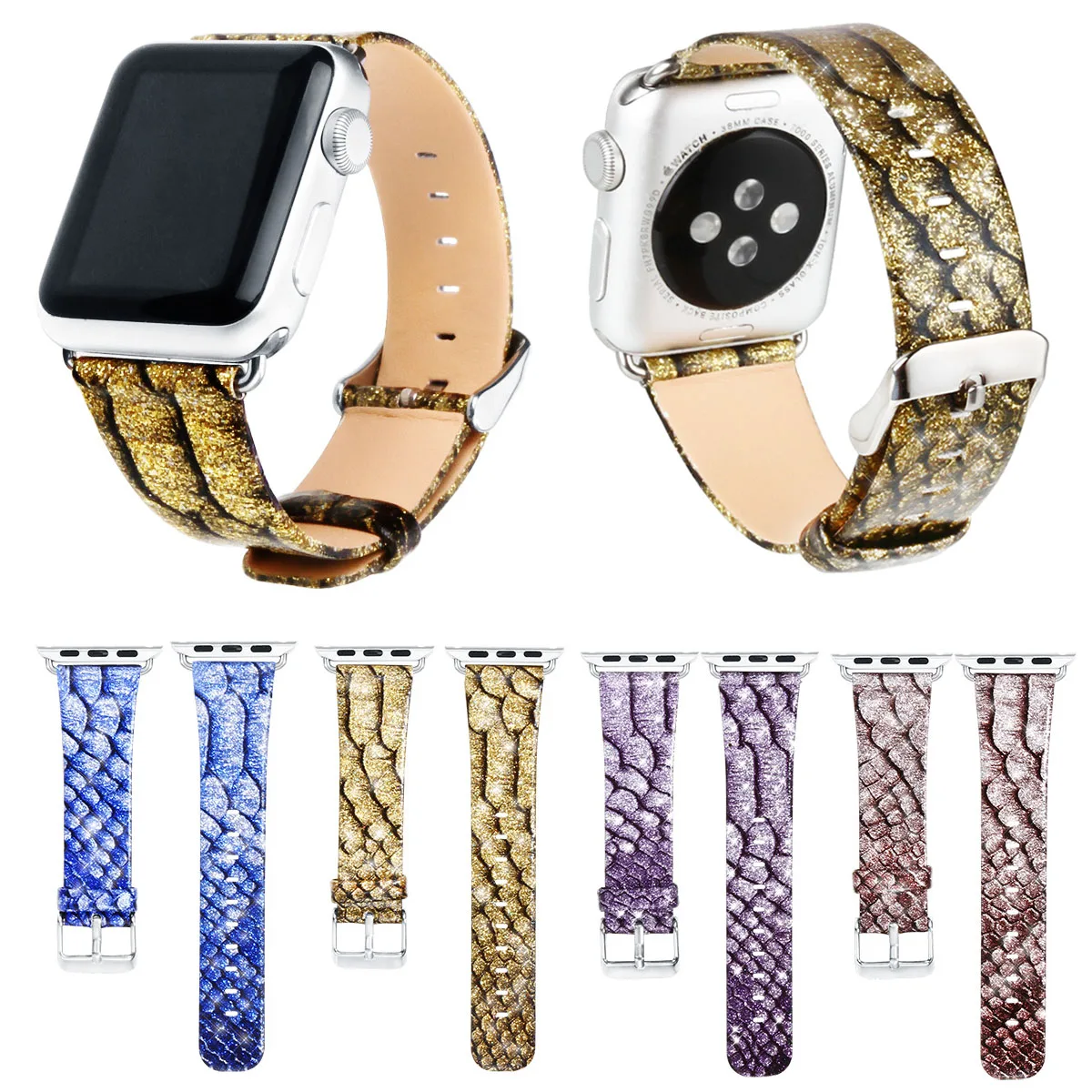 DAHASE Shiny Glitter Wrist Strap for Apple Watch Band Fashion Snake Grain Pattern Leather Watchband for Series 1/2 iWatch Belt
DAHASE Shiny Glitter Wrist Strap for Apple Watch Band Fashion Snake Grain Pattern Leather Watchband for Series 1/2 iWatch Belt
