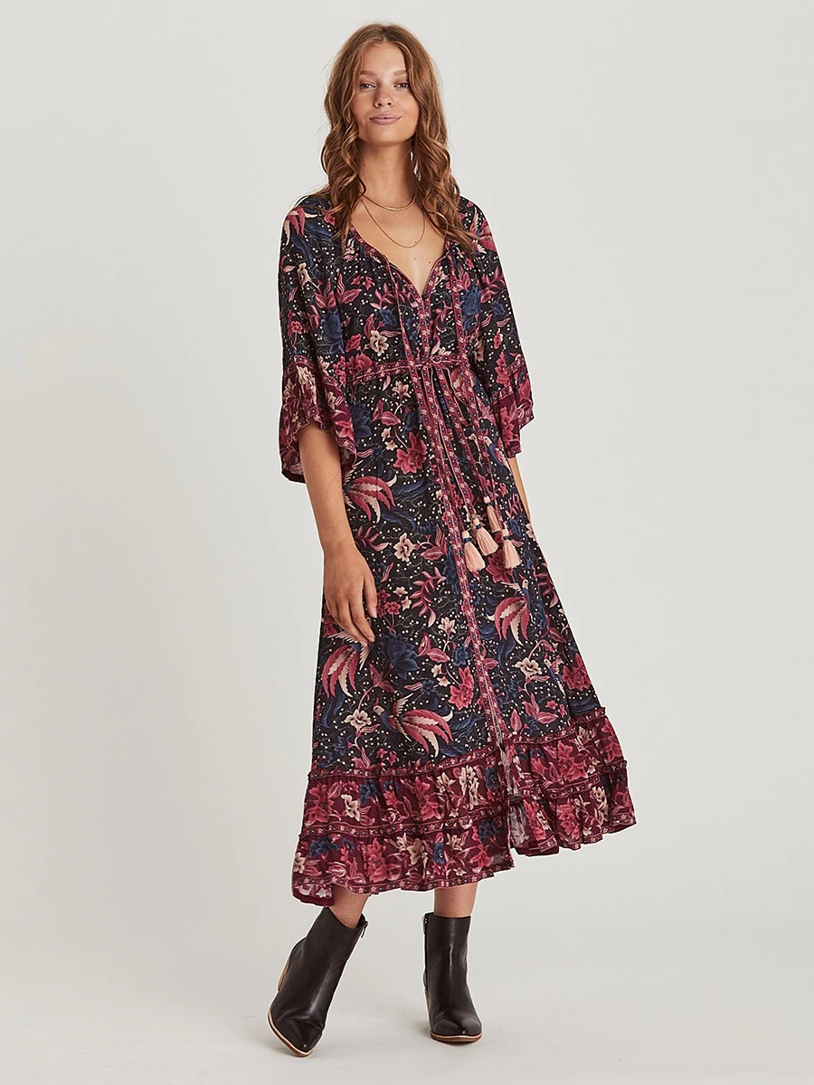 Jastie 2019 Summer Dress Cotton Floral Print Holiday Dresses V-Neck with Tie Hippie Ruffle Midi Dress Boho Beach Women Vestidos
Jastie 2019 Summer Dress Cotton Floral Print Holiday Dresses V-Neck with Tie Hippie Ruffle Midi Dress Boho Beach Women Vestidos