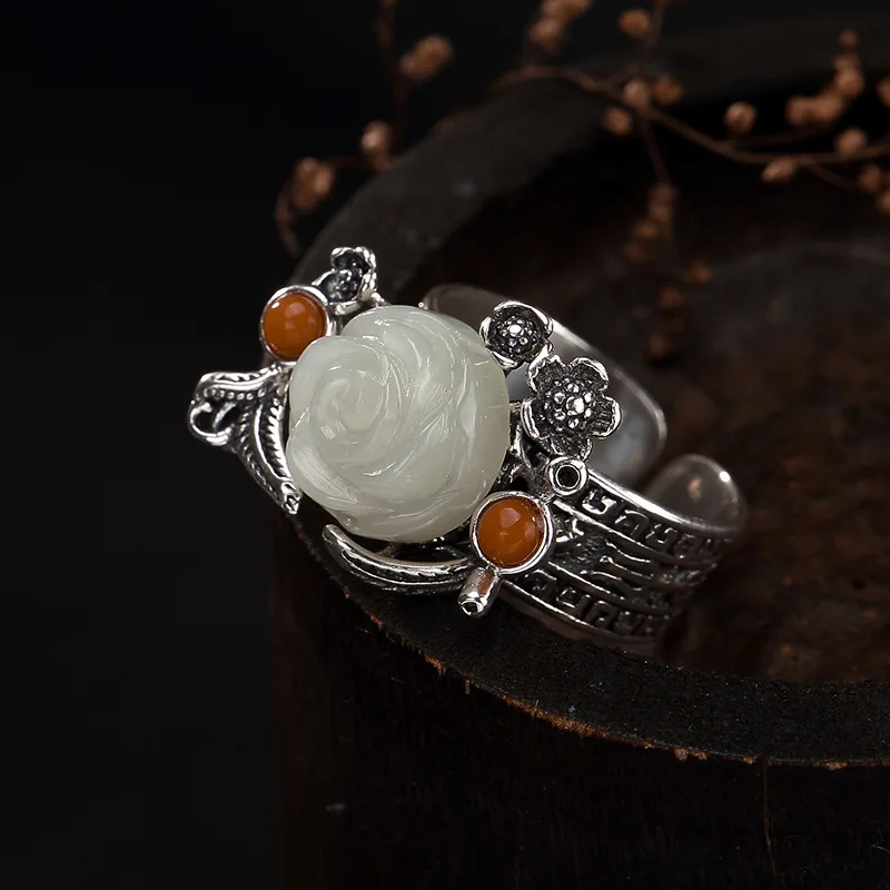 Anel Feminino Direct Selling Rose 2018 New S925 Pure Inlay Hetian Bai Yuna Restoring Ancient Ways Ms Roses Open Wholesale Ring
Anel Feminino Direct Selling Rose 2018 New S925 Pure Inlay Hetian Bai Yuna Restoring Ancient Ways Ms Roses Open Wholesale Ring