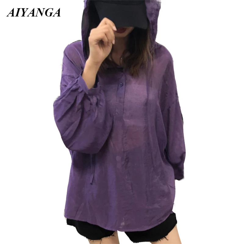 AIYANGA Women Sun protection shirt Female Pullovers Hooded Blouses Lantern Long Sleeve perspective White Shirts Casual Tops
AIYANGA Women Sun protection shirt Female Pullovers Hooded Blouses Lantern Long Sleeve perspective White Shirts Casual Tops
