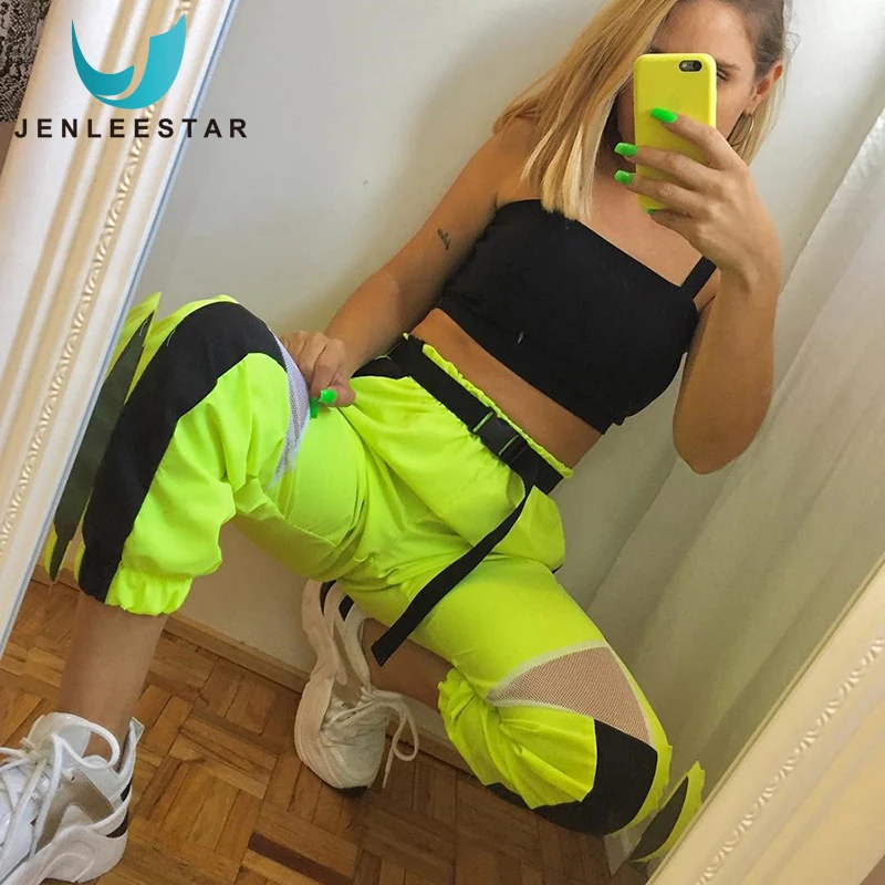 Женские спортивные брюки для бега флуоресцентные цветные повседневные с