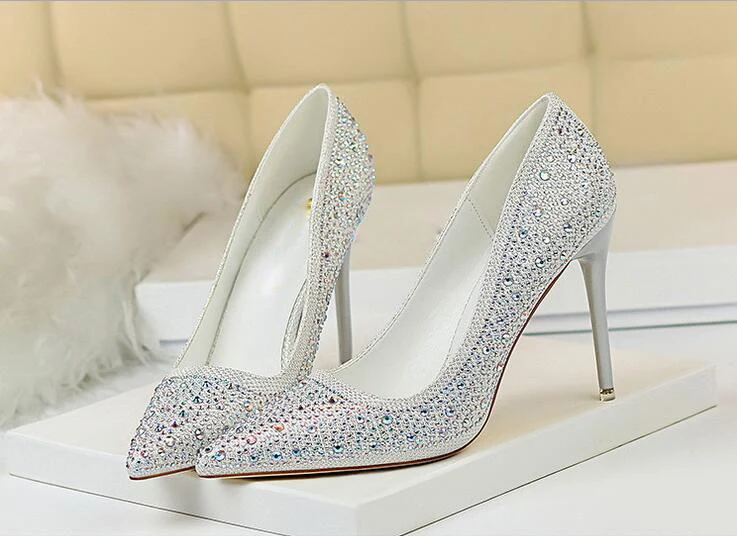 Women Slip On Bling Crystal High Heel Party Shoes Female Wedding Pointed Toe Pumps Silvery Thin High Heel Stilettos Cheap Shoes
Women Slip On Bling Crystal High Heel Party Shoes Female Wedding Pointed Toe Pumps Silvery Thin High Heel Stilettos Cheap Shoes
