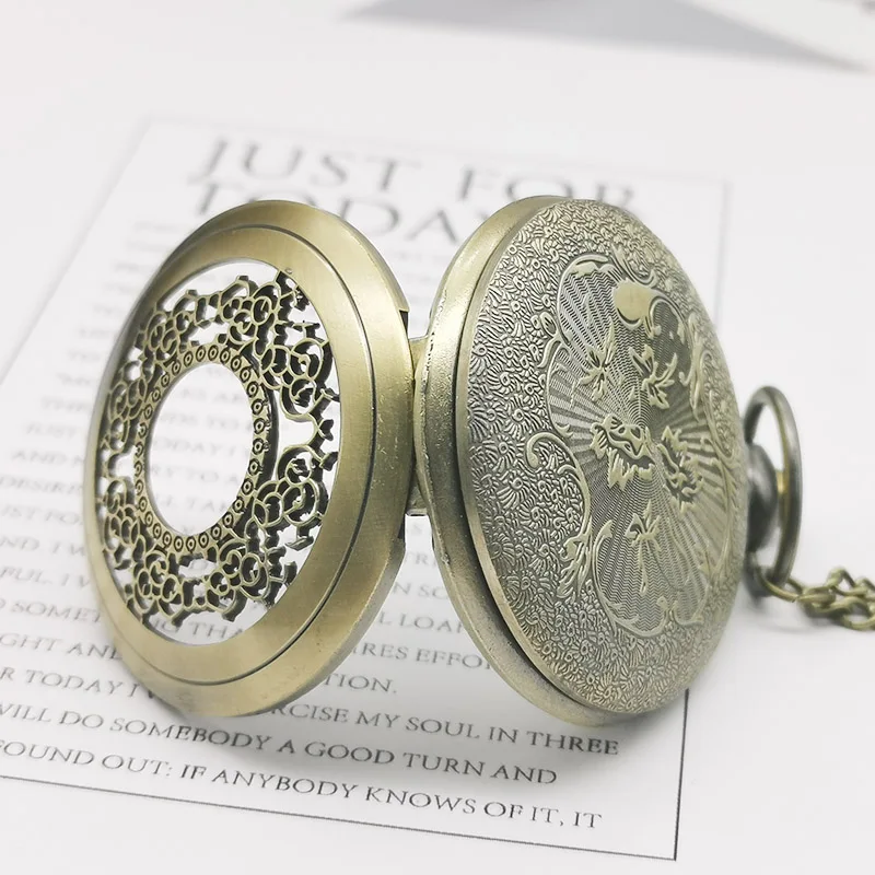 New Vintage Bronze Hollow Flower Quartz Pocket Watches Steampunk Necklace Pendant Watch for Men Women CF1006 | Наручные часы