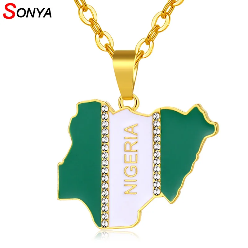 SONYA нигерийский флаг карта кристалл кулон ожерелья для женщин мужчин золотой