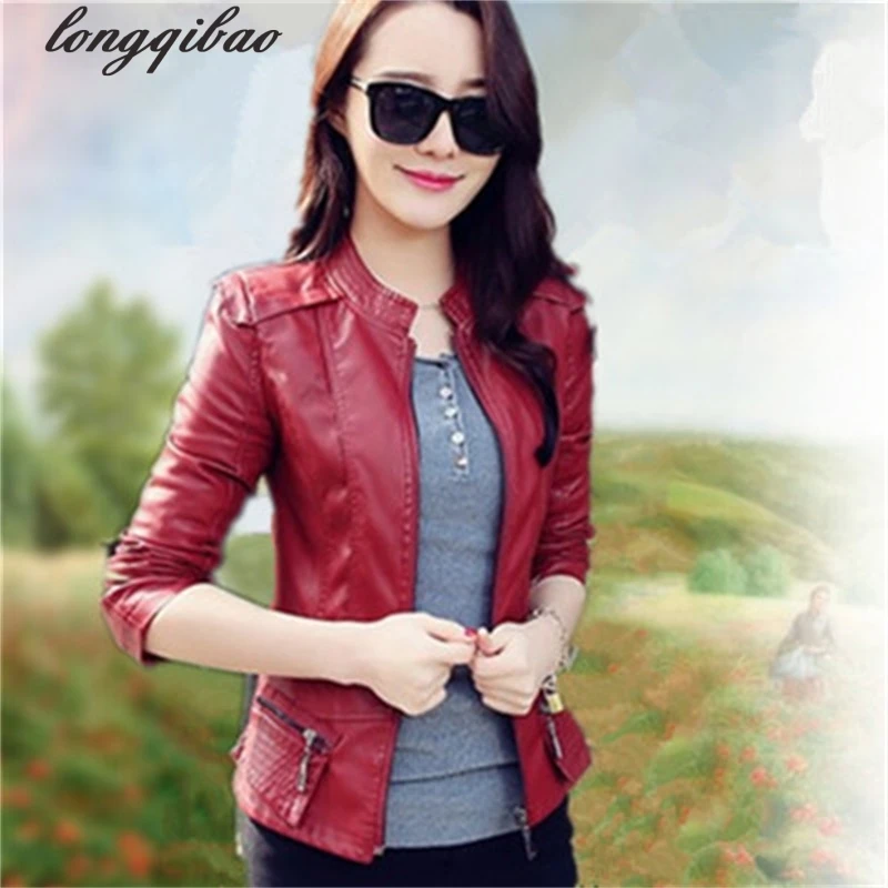 

2019 spring and autumn new women's short paragraph women's PU jacket Slim locomotive small jacket TB7020