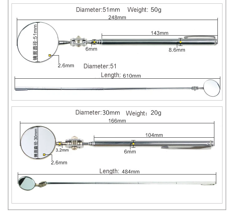 Engine Chassis Detection Mirror, Telescoping Inspection Mirror Automobile Repair Tools High Quality
Engine Chassis Detection Mirror, Telescoping Inspection Mirror Automobile Repair Tools High Quality