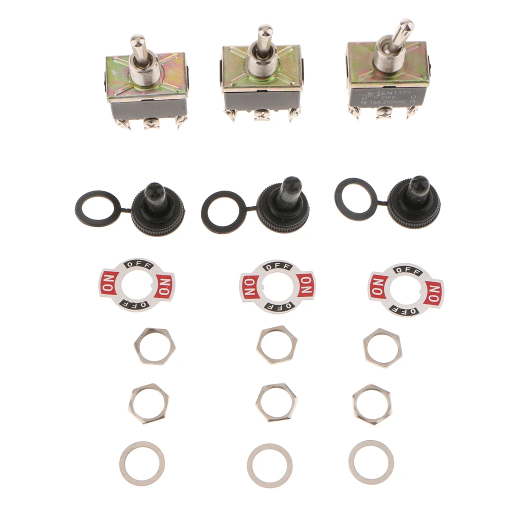 3 X сверхмощные 15A 250V AC однополюсные SPDT (вкл.)/выкл./(вкл.) мгновенные Клавишные