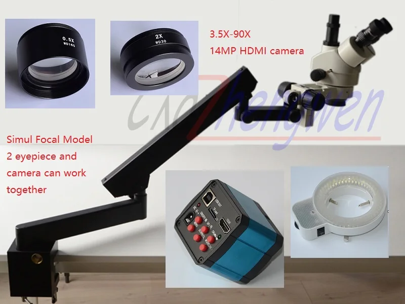 FYSCOPE 3 5x 90X Тринокулярный шарнирный кронштейн зажим 144 светодиодный микроскоп с