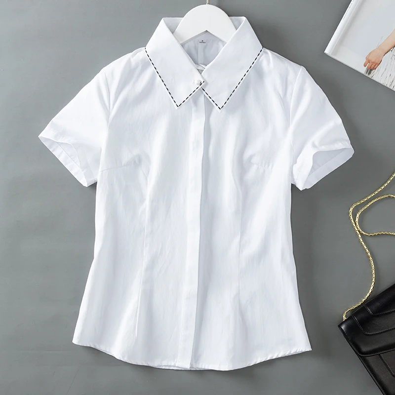 Lenshin Short Sleeve Embroidery Cotton Shirt Women Formal work wear elegant Tops Slim Women's Plain Blouses
Lenshin Short Sleeve Embroidery Cotton Shirt Women Formal work wear elegant Tops Slim Women's Plain Blouses