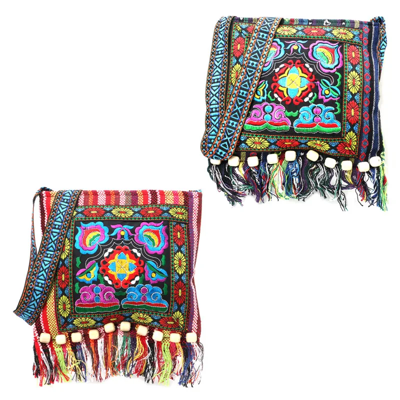 

THINKTHENDO Top Quality Hmong Vintage Ethnic Shoulder Bag Embroidery Boho Hippie Tassel Tote Messenger Fashion New
