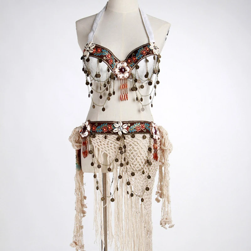 Костюм для танца живота Этнический винтажный бюстгальтер пояс с монетами штаны