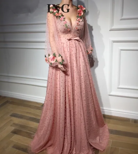 Pink Muslim Dresses 2019 A-line Long Sleeves Tulle Pearls Flowers Islamic Dubai Saudi Arabic Long Elegant 2018 Gown
Pink Muslim Dresses 2019 A-line Long Sleeves Tulle Pearls Flowers Islamic Dubai Saudi Arabic Long Elegant 2018 Gown