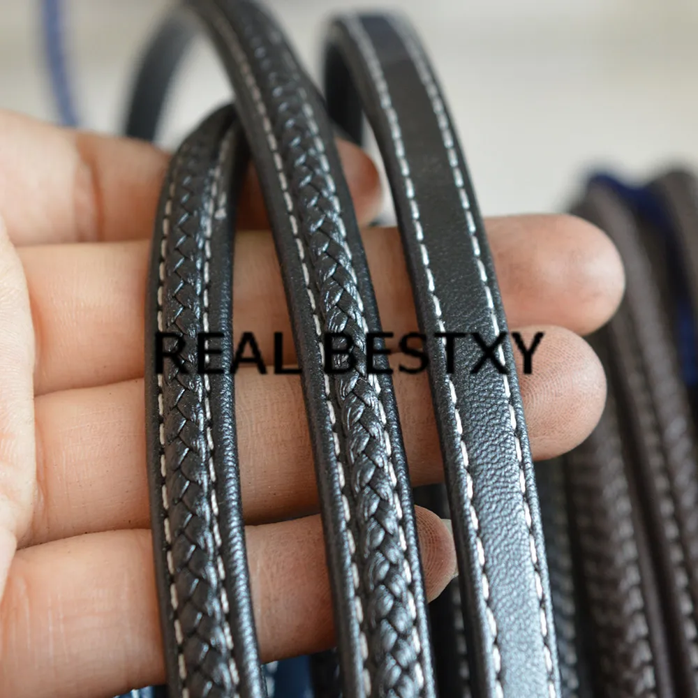Фото Реальные BESTXY 5 м/лот 8*5 мм черные плетеные кожаные шнуры шитые ремешки строченные