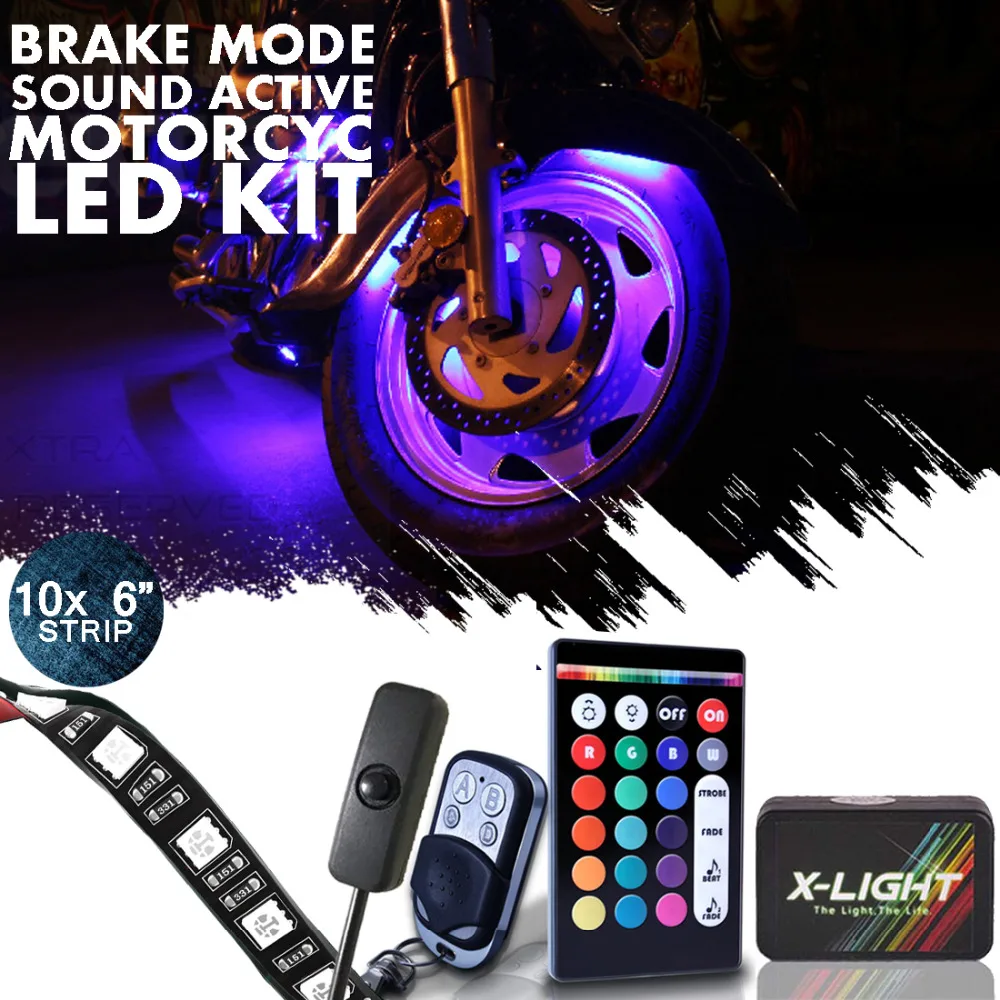 X-LIGHT 10pc 3-into-1 Motorcycle Smart LED Light Strip Body Kit | Multi-Color Accent w/Switch for Cruisers | Brake Mode | Music
X-LIGHT 10pc 3-into-1 Motorcycle Smart LED Light Strip Body Kit | Multi-Color Accent w/Switch for Cruisers | Brake Mode | Music