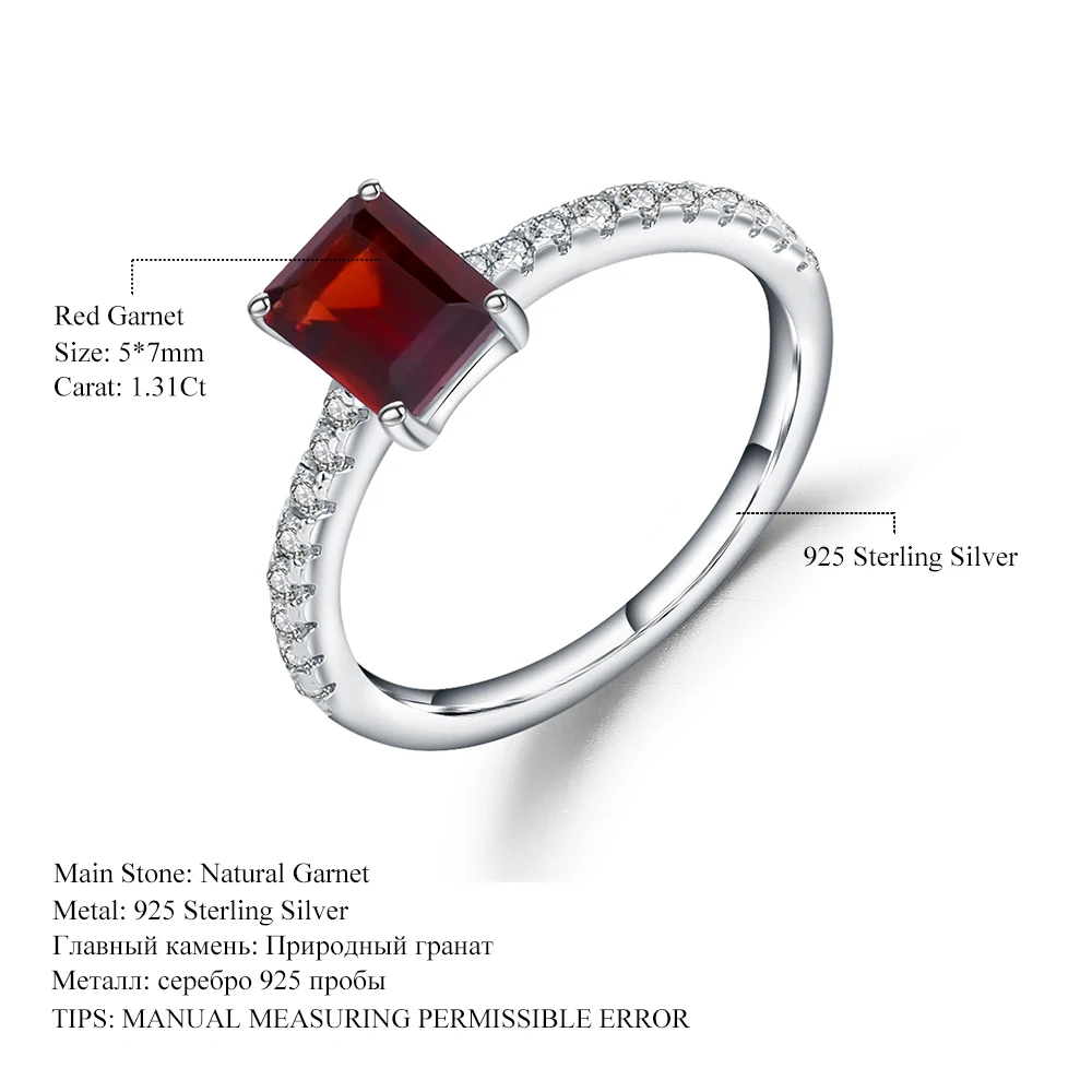 GEM'S BALLET 925 Sterling Silver Ring 2.36Ct Natural Octagon Red Garnet Wedding Engagement Rings For Women 
GEM'S BALLET 925 Sterling Silver Ring 2.36Ct Natural Octagon Red Garnet Wedding Engagement Rings For Women
