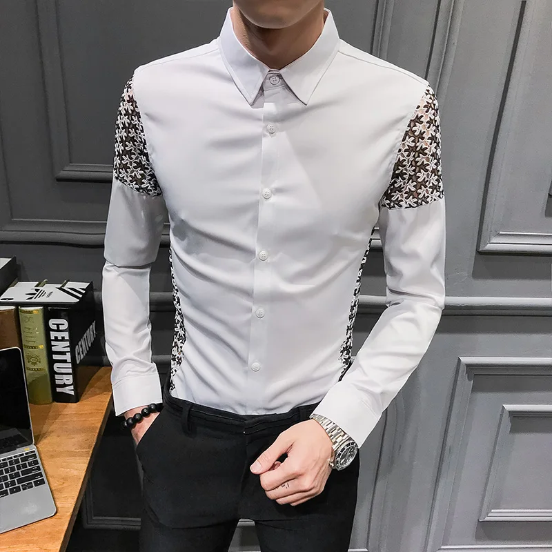 Фото Весна 2019 новые мужские рубашки с длинным рукавом сексуальные - купить