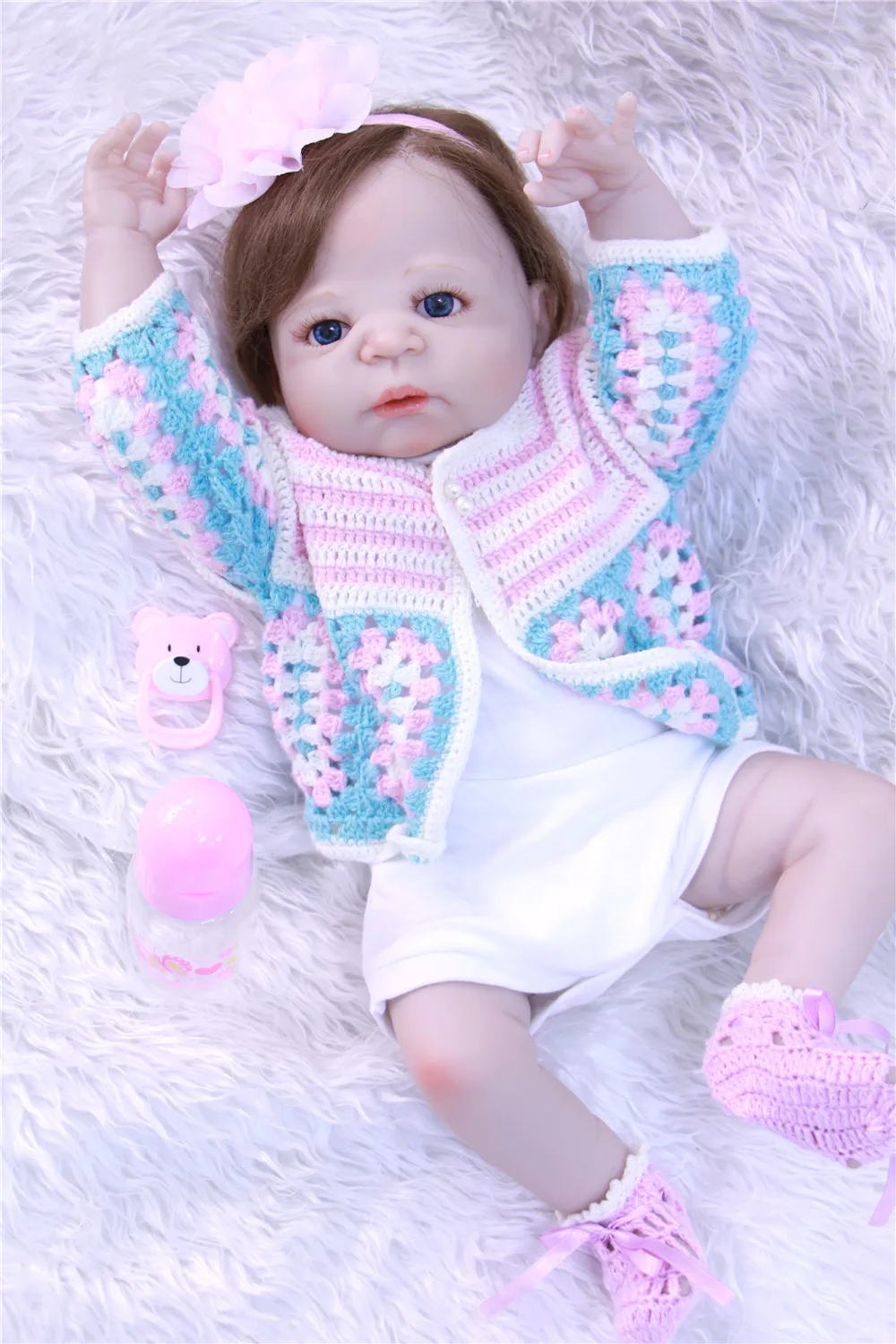 23'' bebe alive reborn bonecas handmade Full Body Vinyl Silicone with Pacifier Lifelike Reborn babies Doll Girls child gift | Игрушки