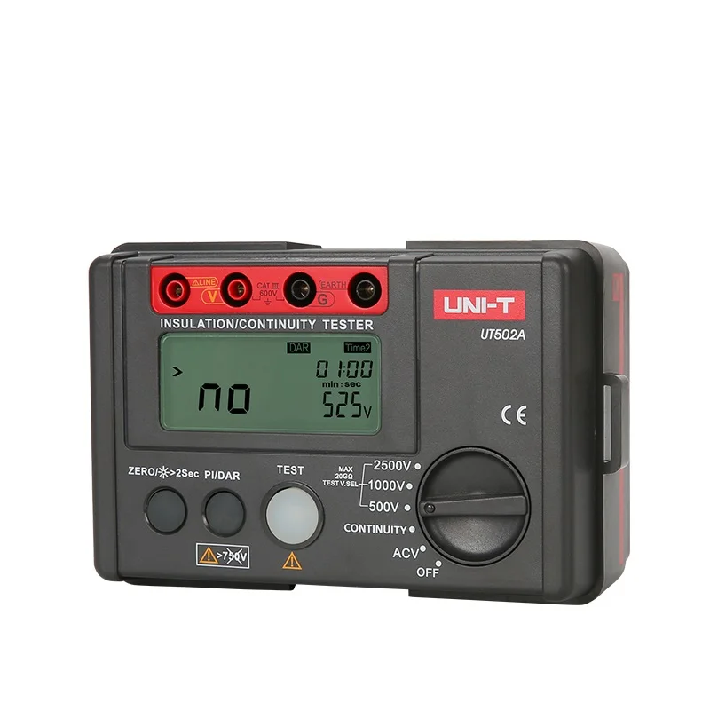 UNI-T UT502A Insulation Resistance Tester 2500V Digital Megohmmeter High Voltage / Overload Indicator LCD Backlight
UNI-T UT502A Insulation Resistance Tester 2500V Digital Megohmmeter High Voltage / Overload Indicator LCD Backlight