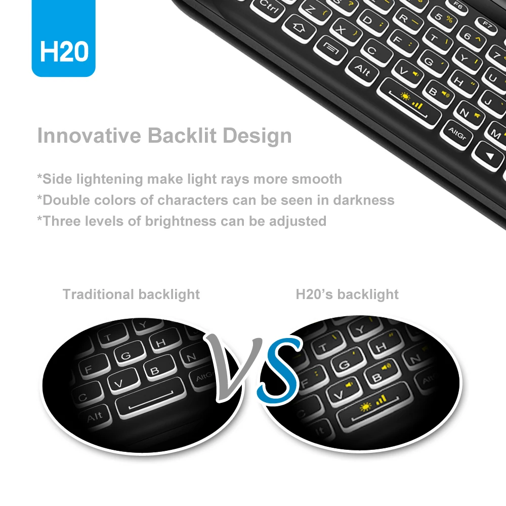 H20 Backlight 2.4G Mini Wireless Touchpad Keyboard Air Mouse with IR Learning Function for Android TV Box, Mini PC, Laptops
H20 Backlight 2.4G Mini Wireless Touchpad Keyboard Air Mouse with IR Learning Function for Android TV Box, Mini PC, Laptops