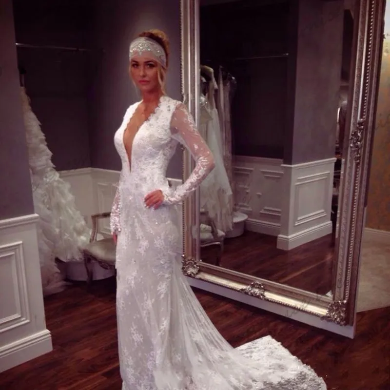 Amazing Vestido De Noiva White Backless Mermaid Wedding Dresses v-neck sexy Luxury Appliques Lace Wedding Dress Long Sleeve
Amazing Vestido De Noiva White Backless Mermaid Wedding Dresses v-neck sexy Luxury Appliques Lace Wedding Dress Long Sleeve