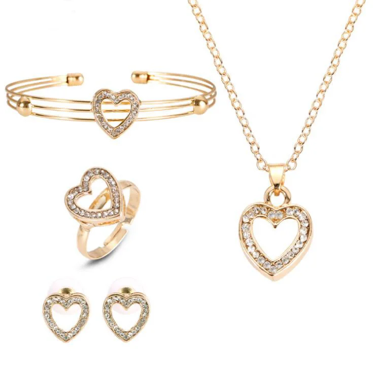 4 Pcs/ Set Cute Heart Shaped Necklace Earrings Sets Jewelry Crystal Kid Children Lovely Gold Color Jewelry Sets for Girl Gift
4 Pcs/ Set Cute Heart Shaped Necklace Earrings Sets Jewelry Crystal Kid Children Lovely Gold Color Jewelry Sets for Girl Gift