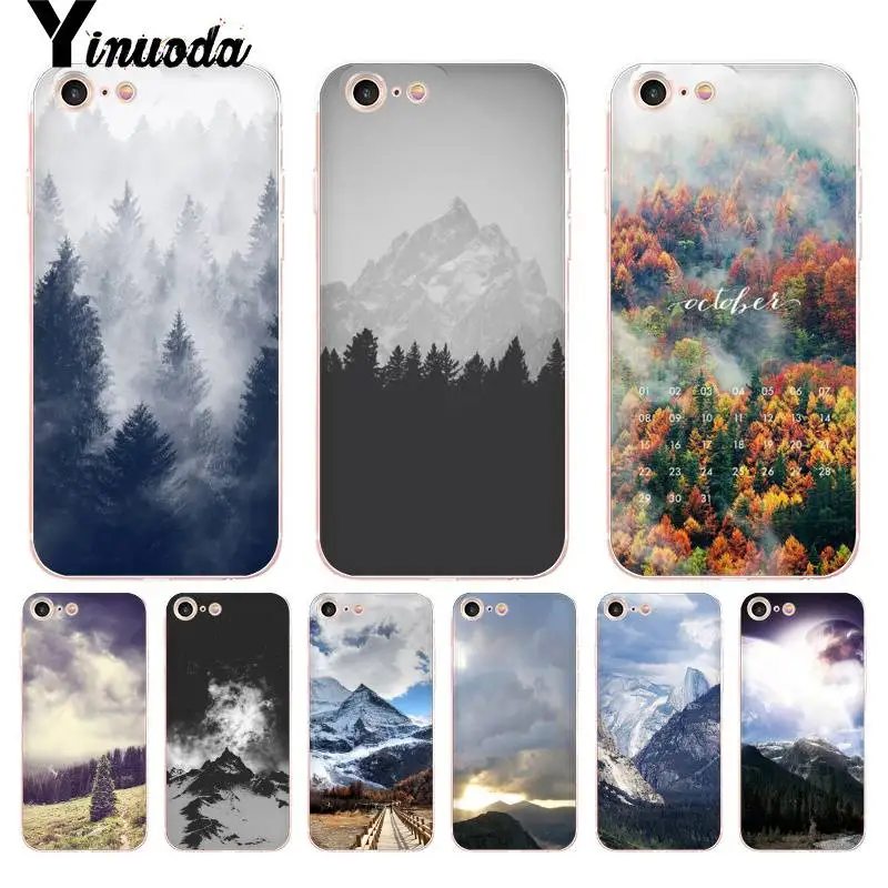 Чехол Yinuoda для iphone 7 6 X прозрачный чехол телефона с изображением гор леса облаков
