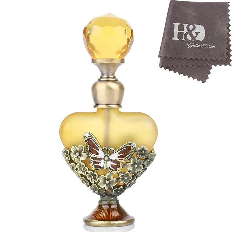 

H&D 5ML Vintage Butterfly Pewter and Glass Perfume Bottle with Diamond Retro Bottle Gifts for Women,Empty Refillable Bottle