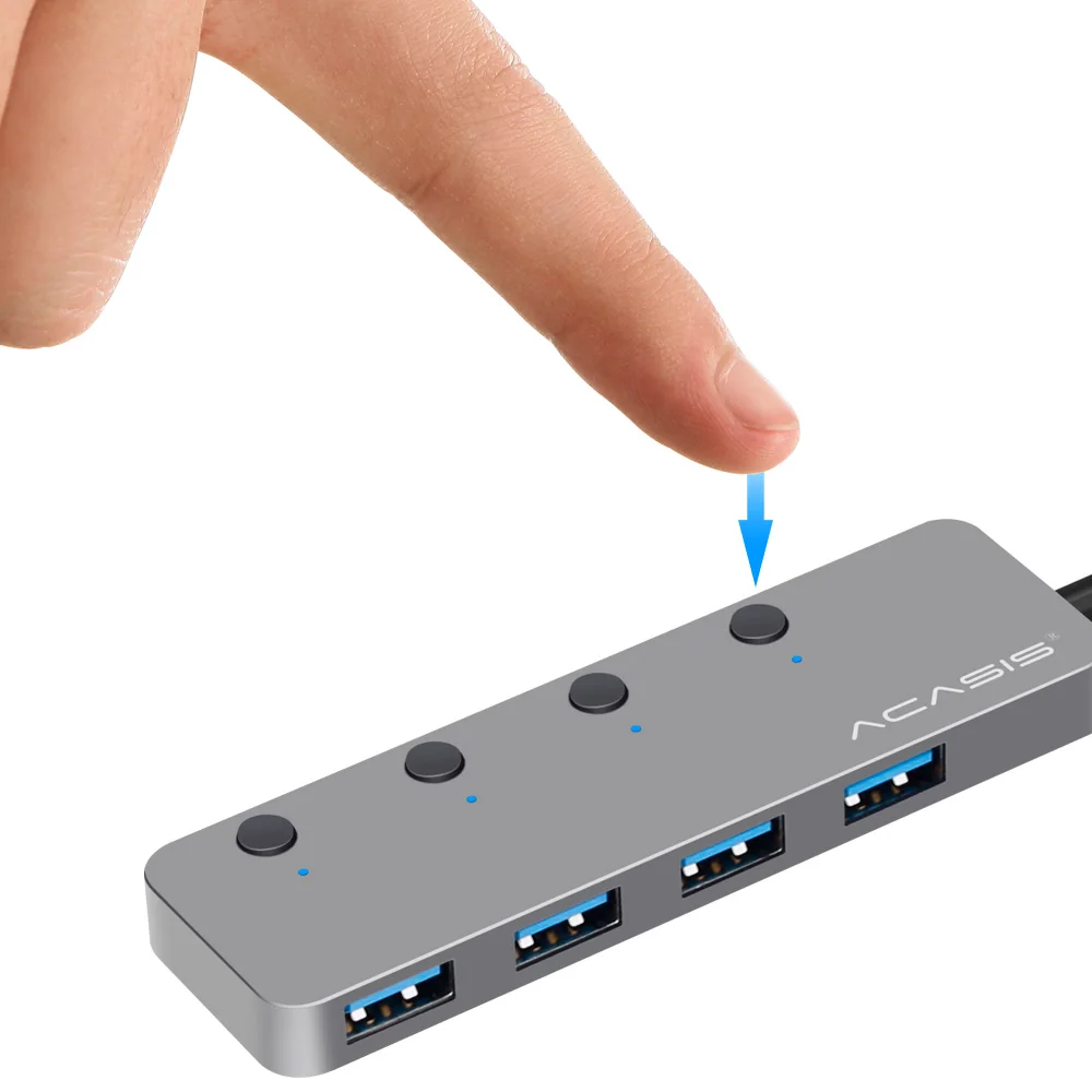 USB разветвитель Acasis HS 080 с 4 портами 3 0 индивидуальным переключателем внешний