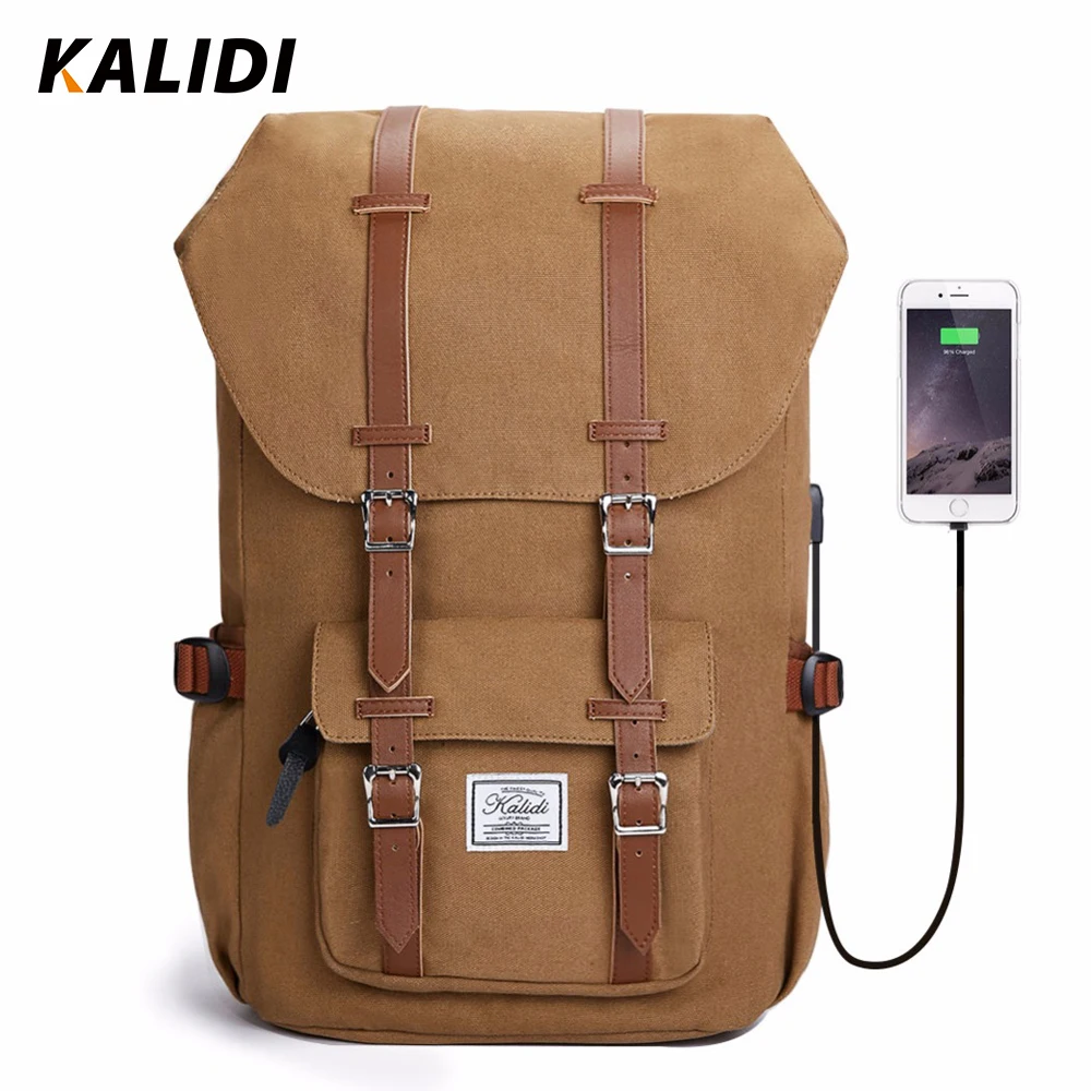 Kalidi брендовый мужской рюкзак женский холщовый для ноутбука с usb зарядкой