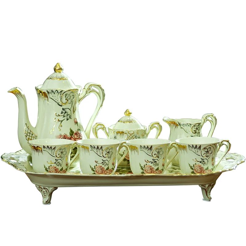 Shikai poem European Royal Porcelain ivory Home Furnishing decorative glass teapot with eight cups of coffee kettle tea
Shikai poem European Royal Porcelain ivory Home Furnishing decorative glass teapot with eight cups of coffee kettle tea