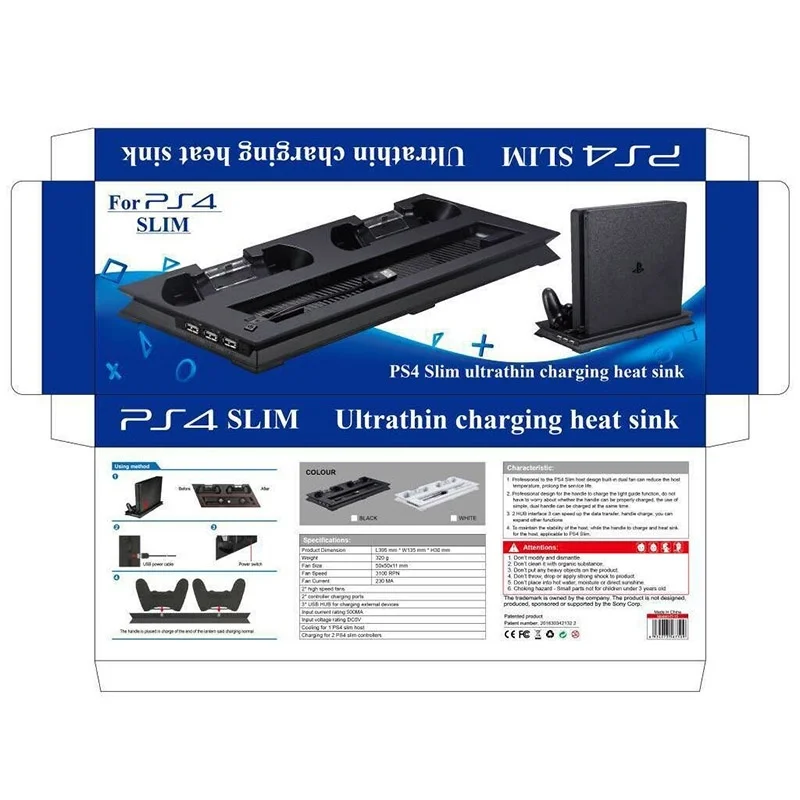 Vertical Stand Cooling Fan Charger for PS4 Slim Console w/Dual Charging Station Controllers Black/White | Электроника