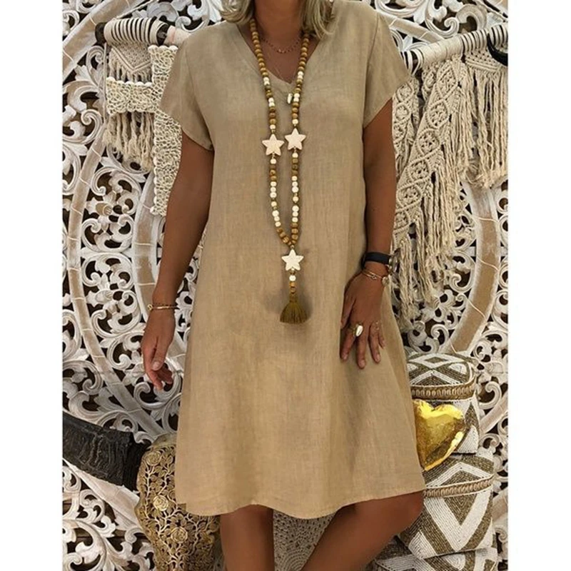 2019 Spring Plus Size Dress Women Casual Short Sleeve V Neck Midi Loose Dress Beach Leisure Big Size Khaki Yellow Pink dress
2019 Spring Plus Size Dress Women Casual Short Sleeve V Neck Midi Loose Dress Beach Leisure Big Size Khaki Yellow Pink dress